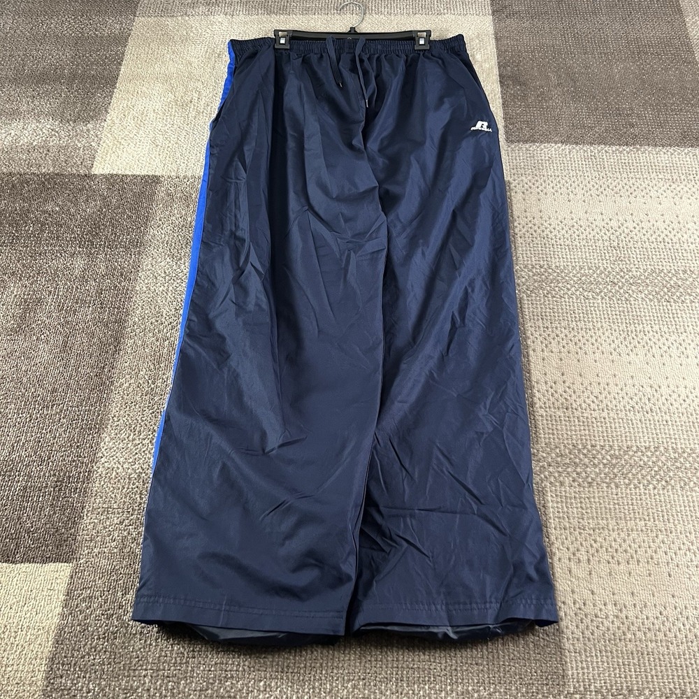 Russell Athletic Baggy Wide Leg Track Pants Men's 2XL Blue‎ Drawstring Zip Ankle